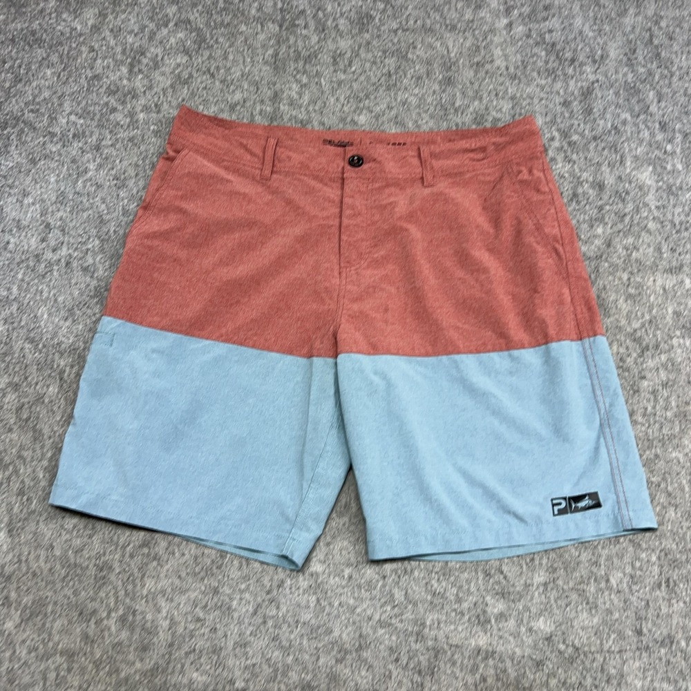 Pelagic Shorts Mens 38 Red Blue Deep Sea Hybrid 10" Stretch Quick‎ Dry Beach